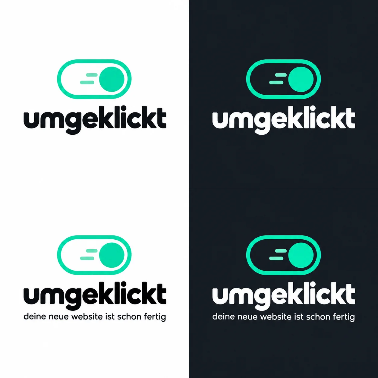 umgeklickt — türkiser umschalter über der wortmarke